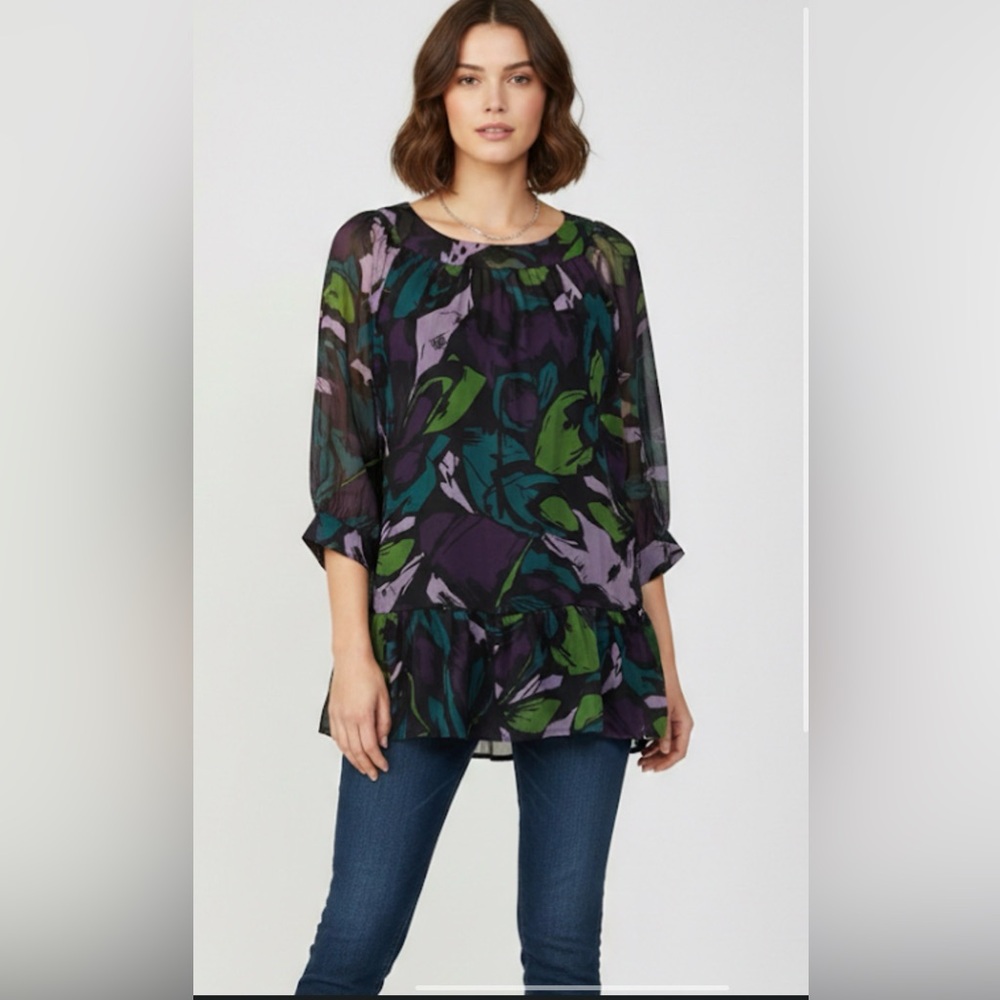 Apt. 9 Purple & Black Sheer Ruffled Blouse With Cami Size Small